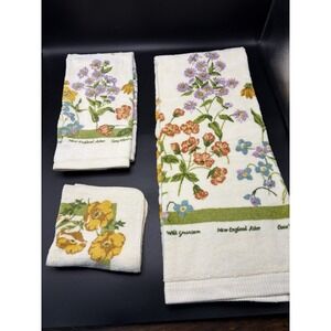 Floral Bath Towel/Washcloth/HandtowelCotton/Purple Blue Orange Vtg Retro MCM 70s